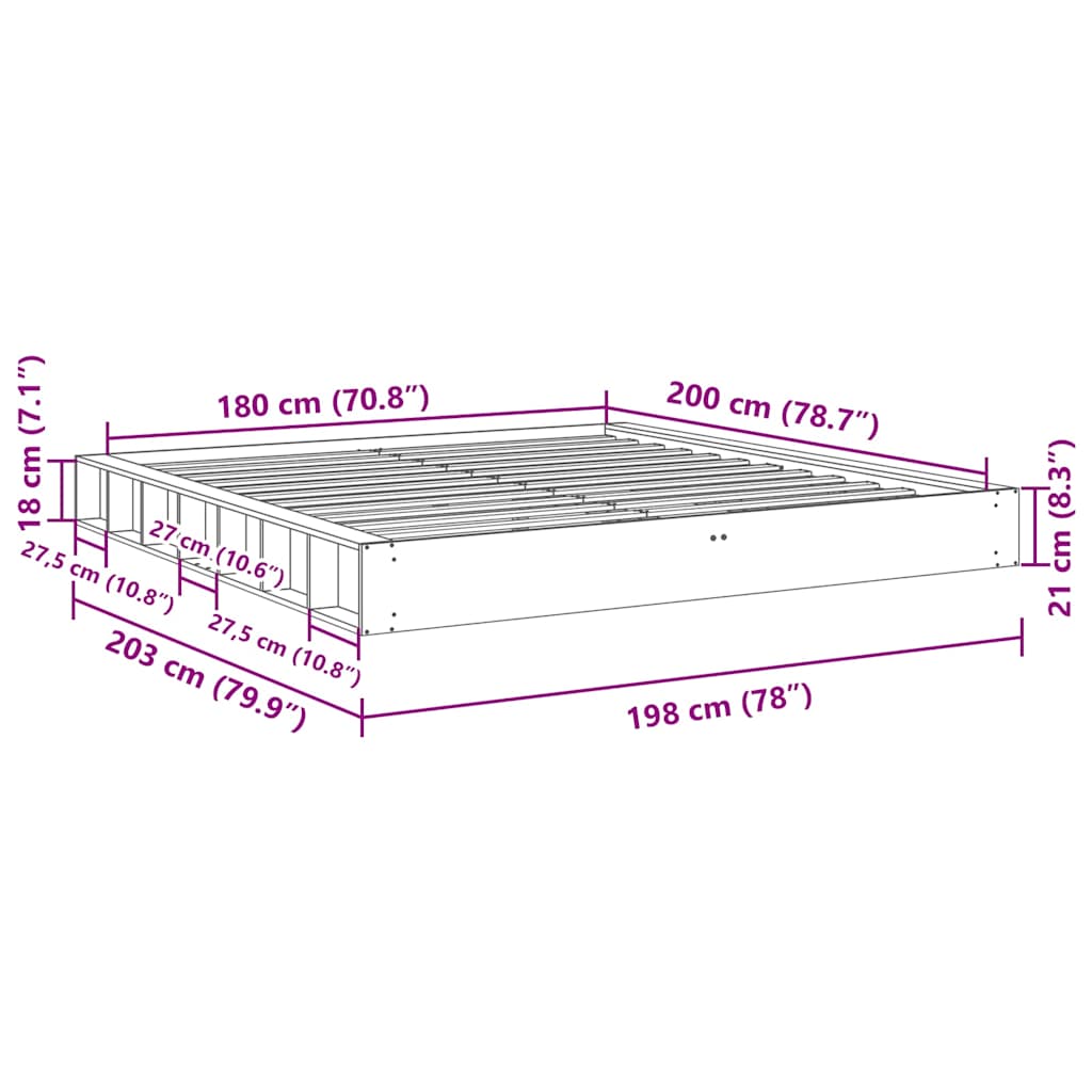 Πλαίσιο κρεβατιού χωρίς στρώμα 180x200 cm μασίφ ξύλο δρυς