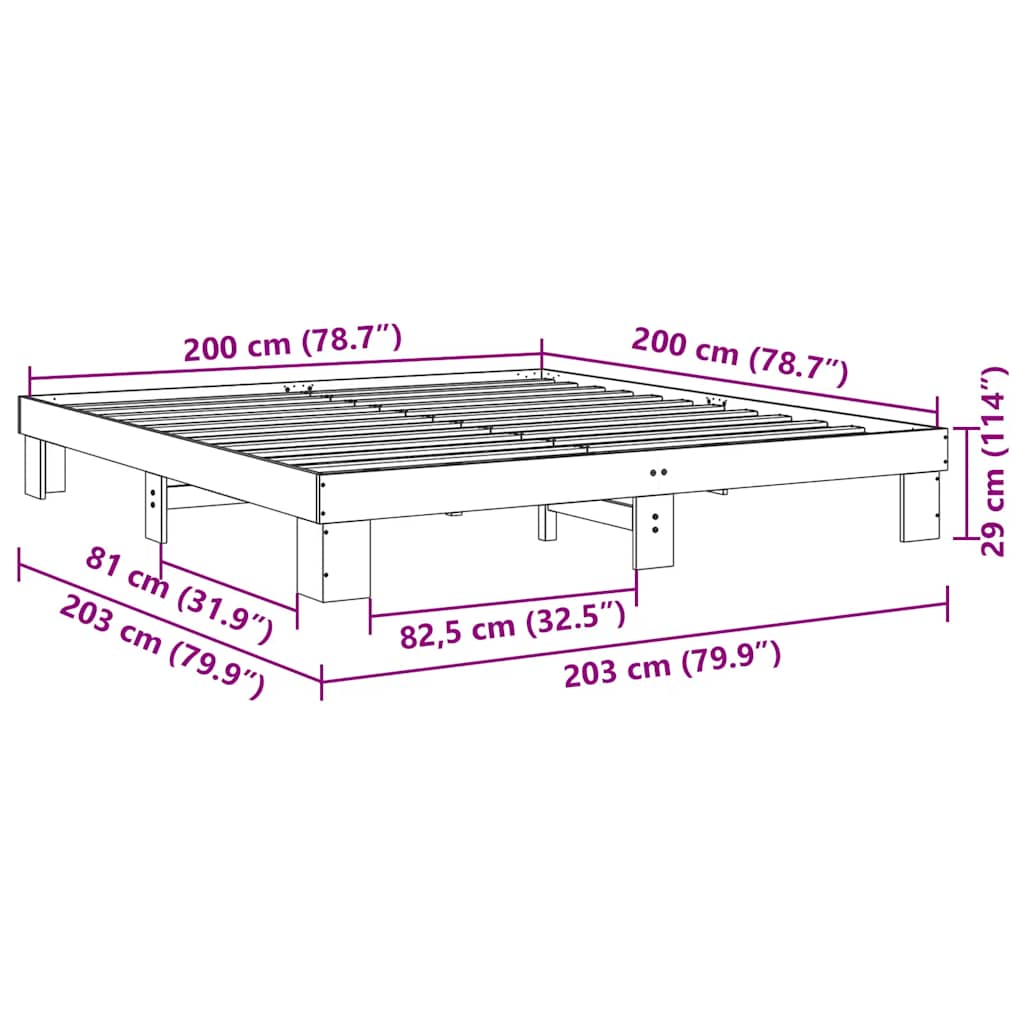 Πλαίσιο κρεβατιού χωρίς στρώμα 200x200 cm μασίφ ξύλο δρυς