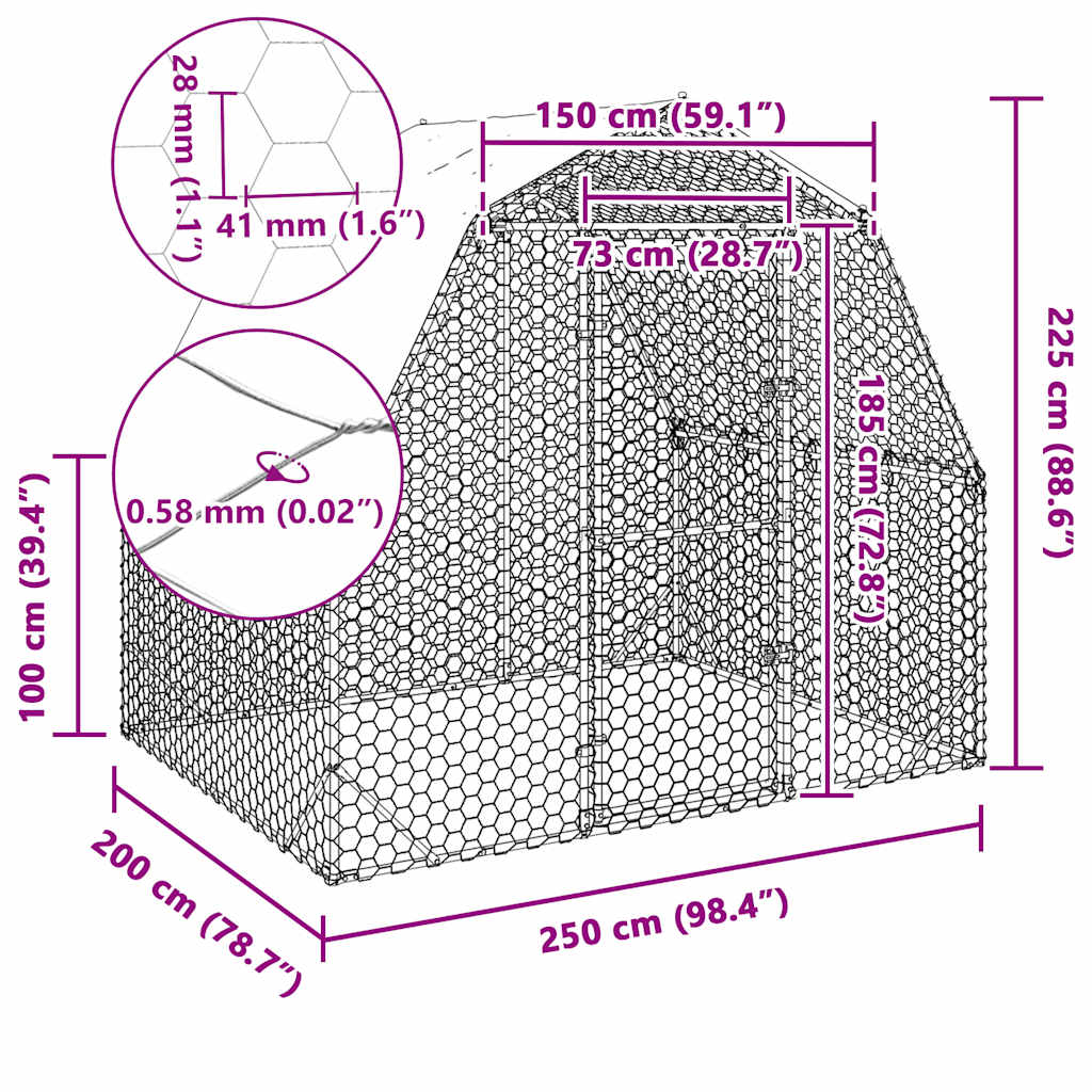 Τρέξιμο για κοτόπουλα με οροφή 2,5x2x2,25 μ. από Γαλβ. Χάλυβα - Pakobazaar