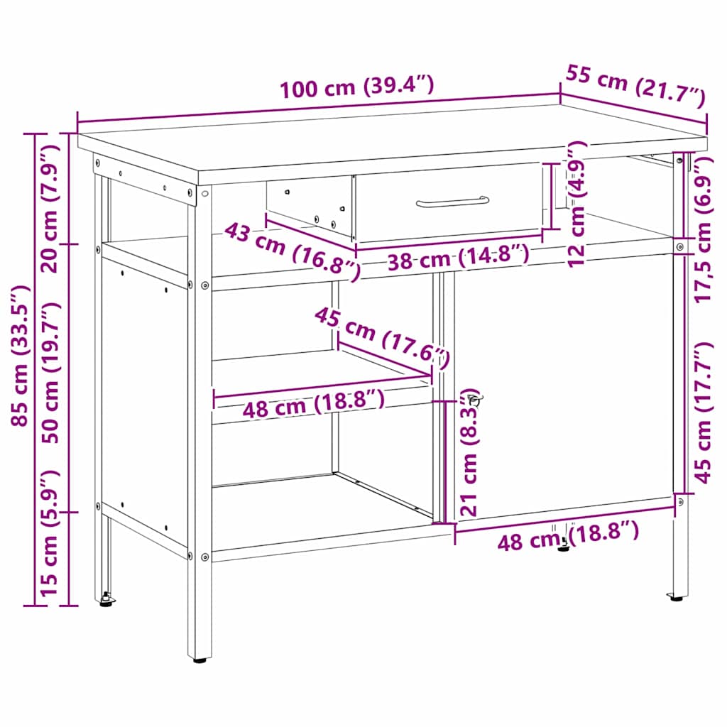 Πάγκος εργασίας με συρτάρι Μαύρο και Γκρι 100 x 55 x 85 εκ. - Pakobazaar