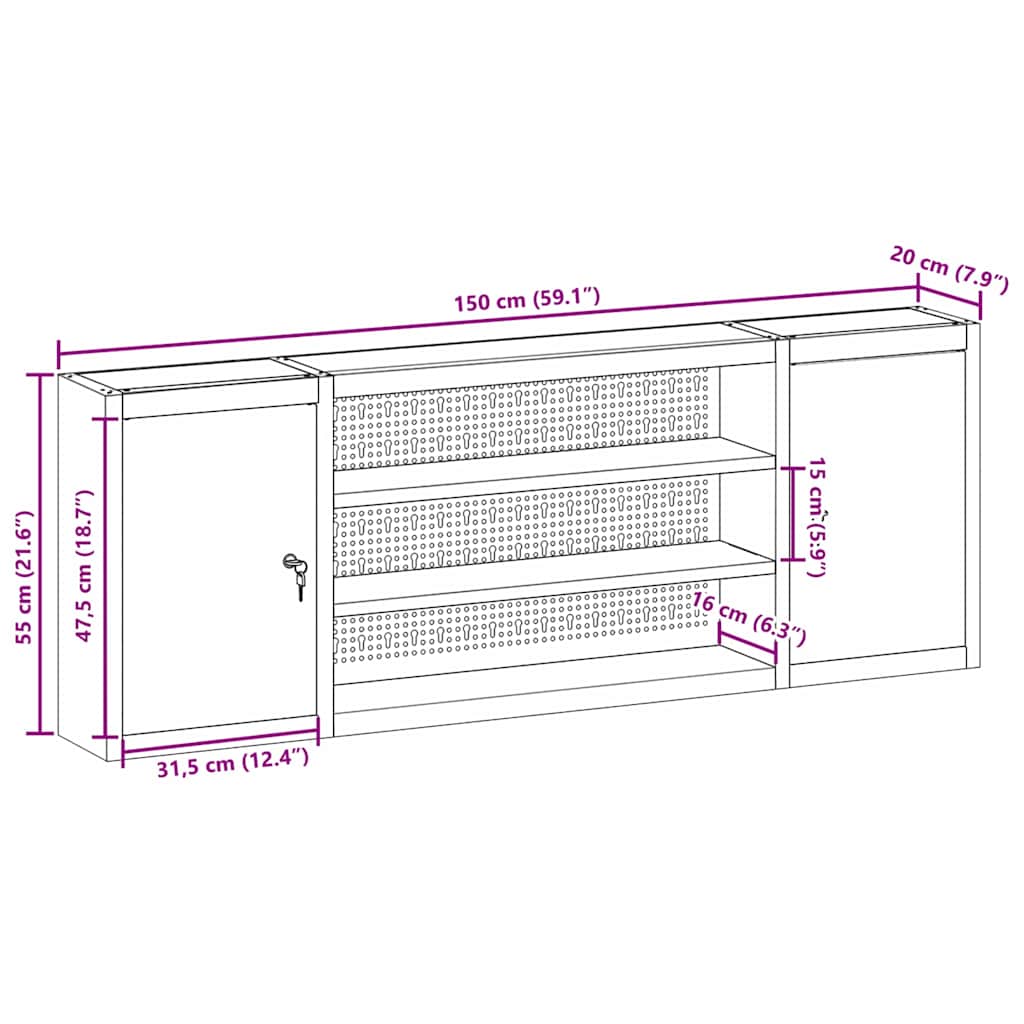 Ντουλάπα εργαλείων με ράφι Μαύρο και Γκρι 50 x 20 x 55 εκ. - Pakobazaar