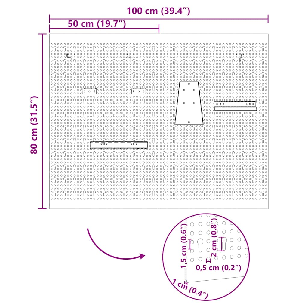 Πάνελ Τοίχου Εργαλείων 2 pcs Γκρι 100 x 1 x 80 εκ - Pakobazaar