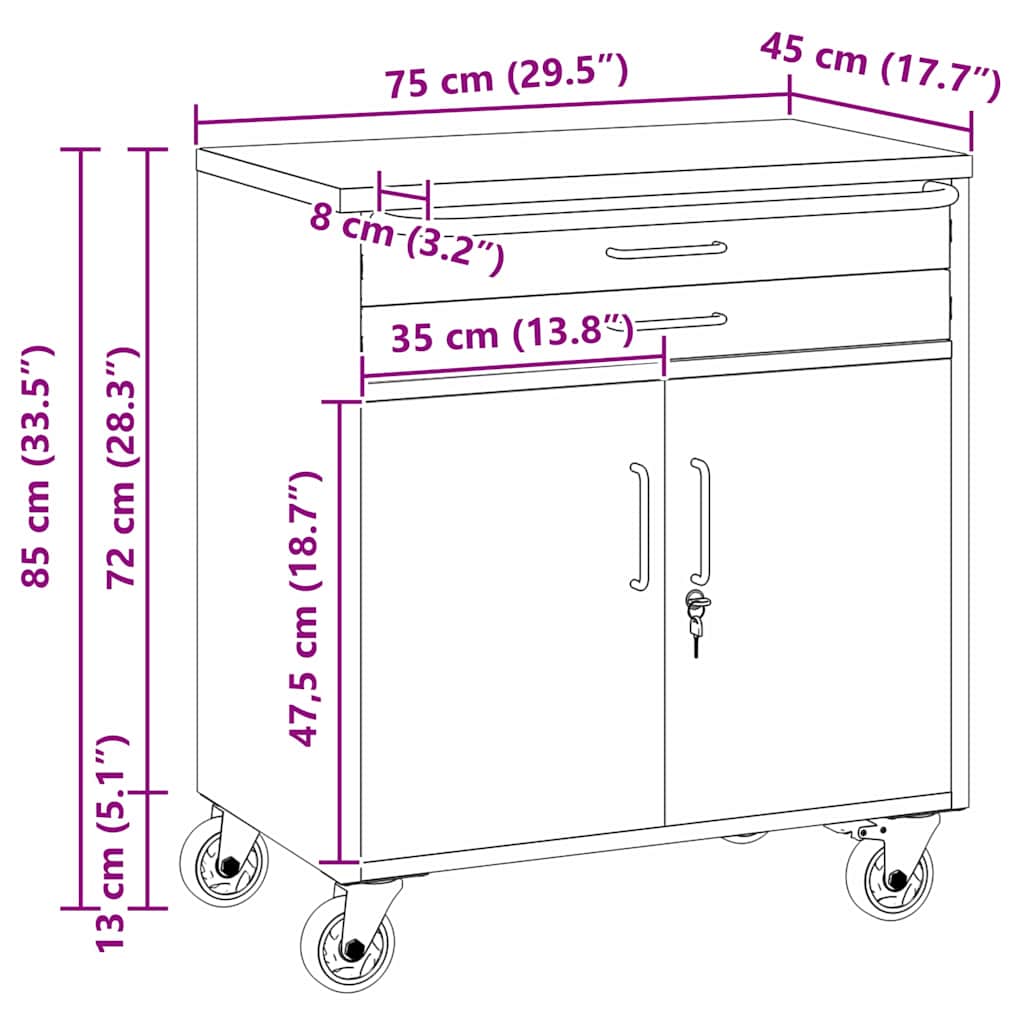 Πάγκος Εργαστηρίου με συρτάρι Μαύρο και Γκρι 75 x 45 x 85 εκ. - Pakobazaar
