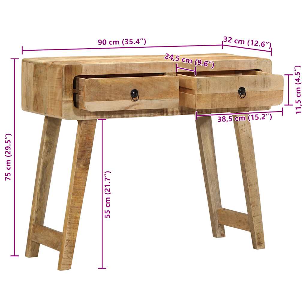 Τραπέζι κονσόλας 90x32x75 cm από μασίφ ξύλο Rough Mango - Pakobazaar