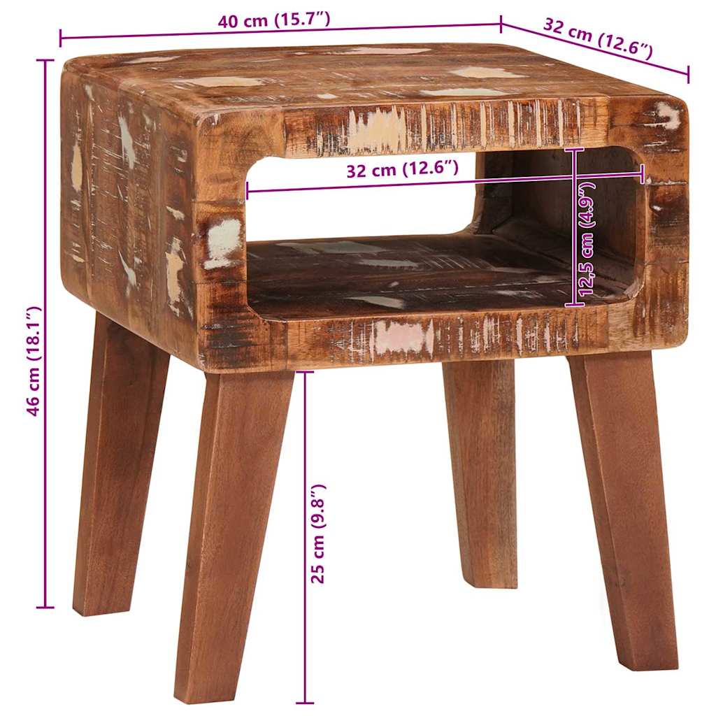 End Table με ράφι Καφέ 40 x 32 x 46 εκ Στερεό Ανακτηθέν Ξύλο