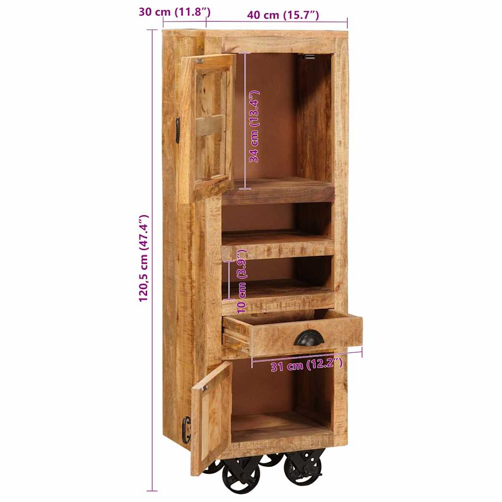 Highboard με συρτάρι Καφέ 40 x 30 x 120,5 εκ. Μασίφ ξύλο μάνγκο