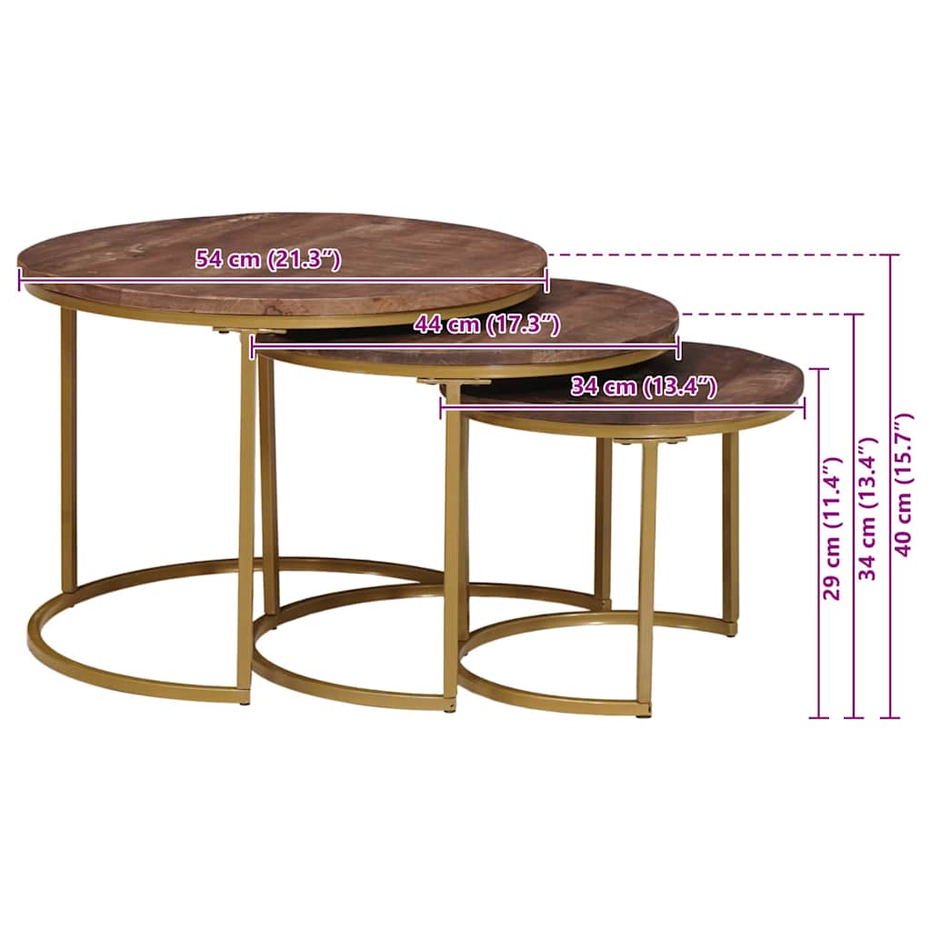 Τραπεζάκια Καφέ Στερεών 3 pcs Μασίφ ξύλο μάνγκο και χάλυβας