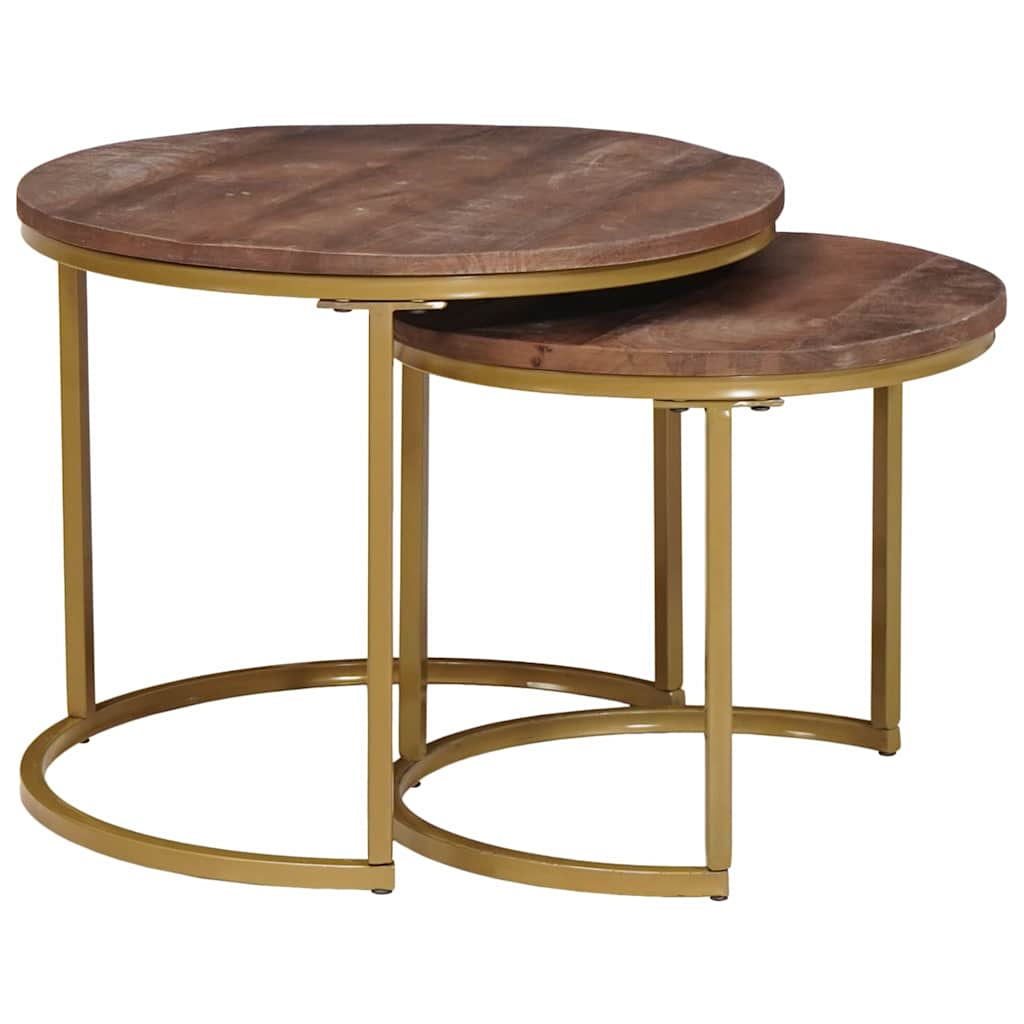 Τραπεζάκια Καφέ Στερεών 2 pcs Μασίφ ξύλο μάνγκο και χάλυβας