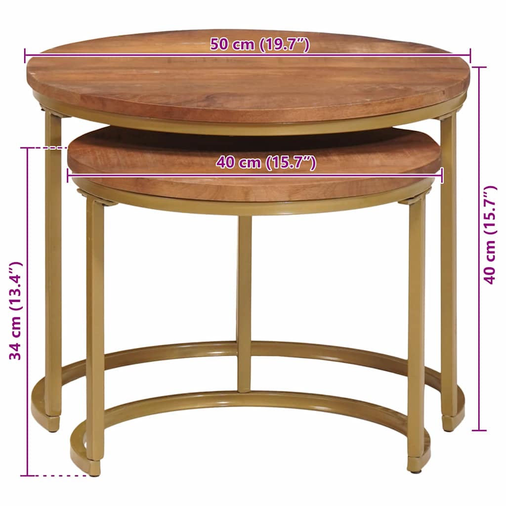 Τραπεζάκια Καφέ Στερεών 2 pcs Μασίφ ξύλο μάνγκο και χάλυβας - Pakobazaar
