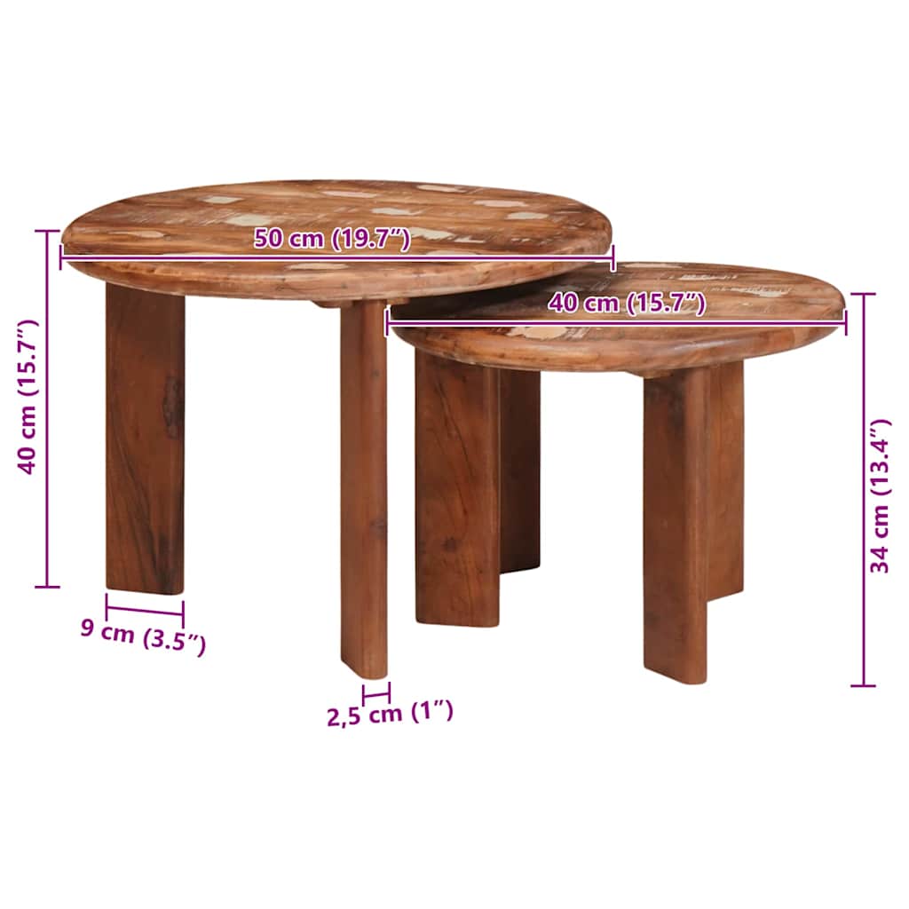 Τραπεζάκια Καφέ Στερεών 2 pcs Πολύχρωμο Στερεό ανακτημένο ξύλο