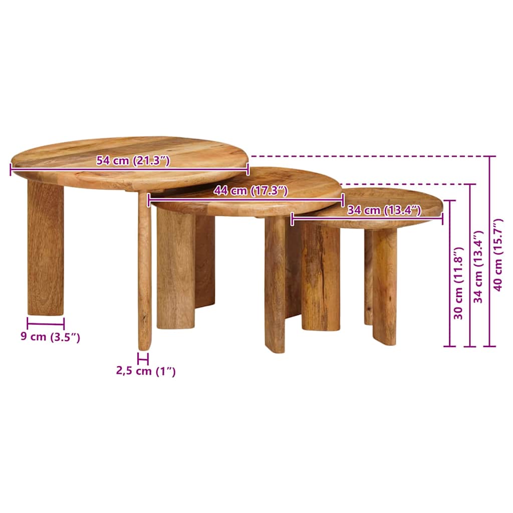 Τραπεζάκια Καφέ Στερεών 3 pcs Καφέ Στερεό ξύλο μάνγκο