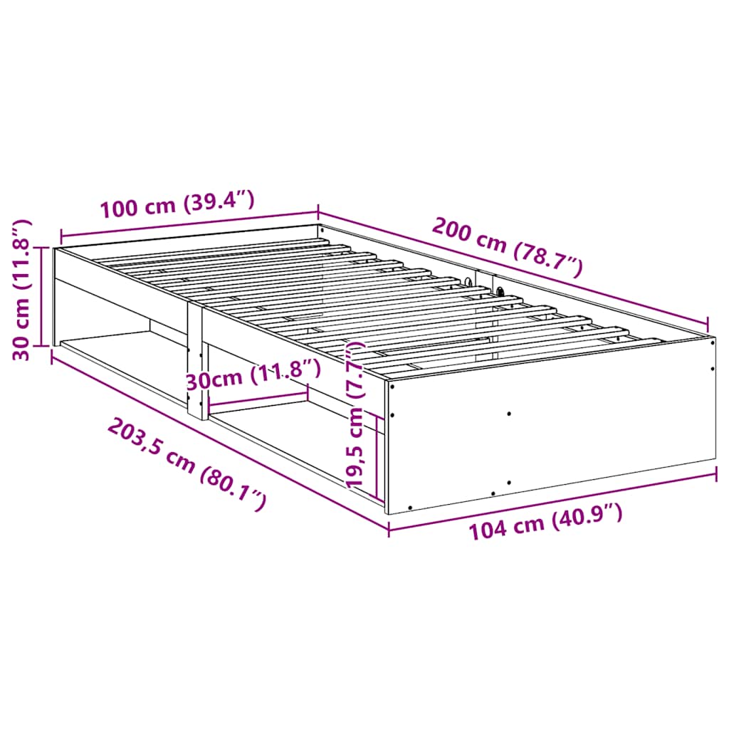 Κρεβάτι ημέρας χωρίς στρώμα 100x200 cm Στερεό ξύλο πεύκο - Pakobazaar