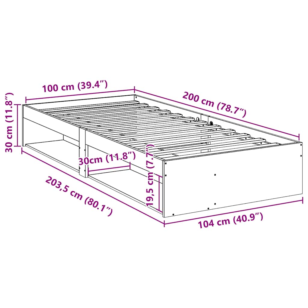 Κρεβάτι ημέρας χωρίς στρώμα Λευκό 100x200 cm Στερεό ξύλο πεύκο