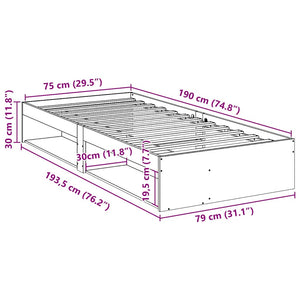 Κρεβάτι ημέρας χωρίς στρώμα 75x190 cm Στερεό ξύλο πεύκο