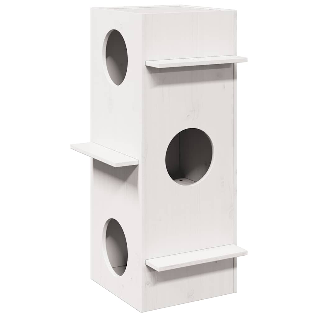 Σπίτι για γάτες Λευκό 43x43x90 cm από μασίφ ξύλο πεύκο