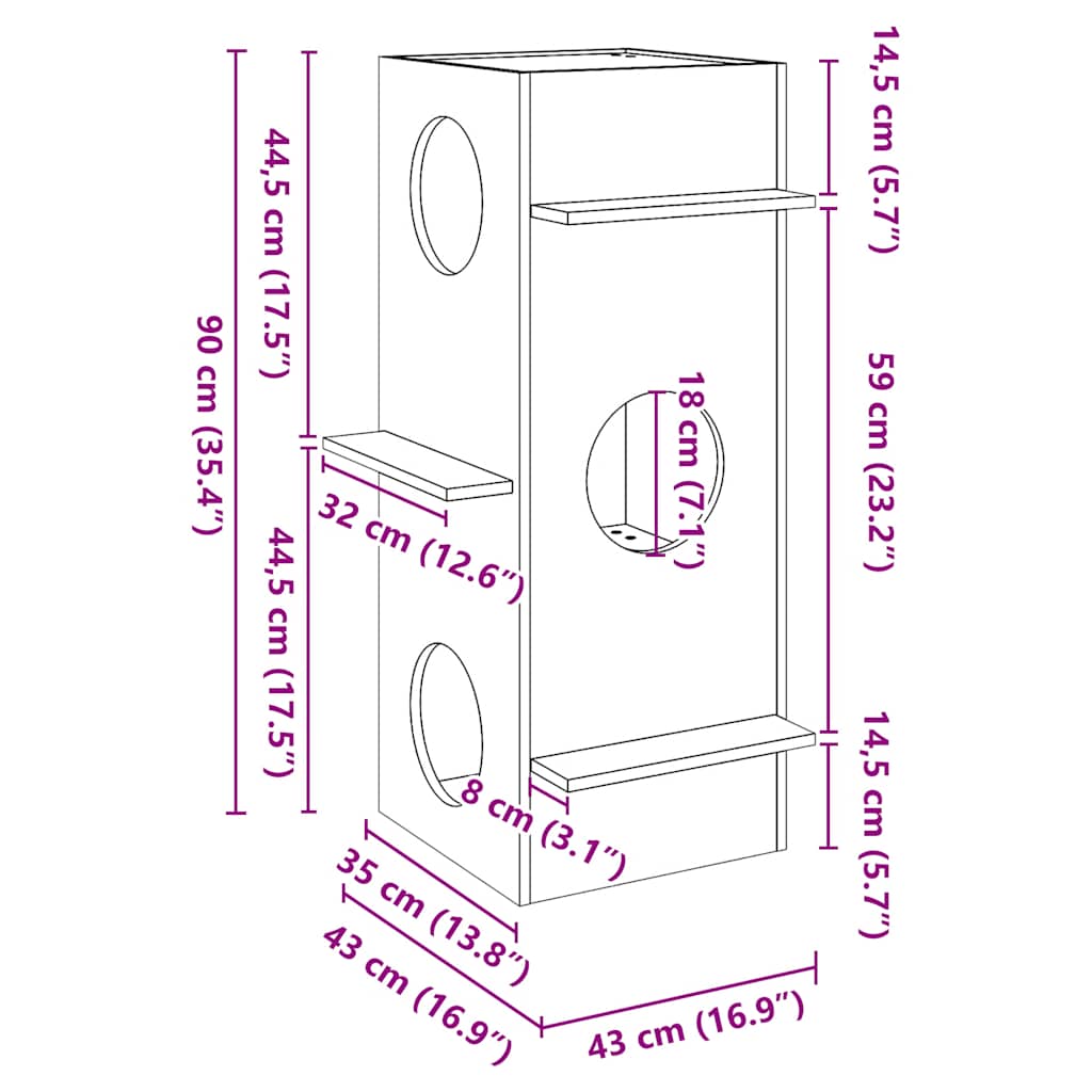 Σπίτι για γάτες Λευκό 43x43x90 cm από μασίφ ξύλο πεύκο