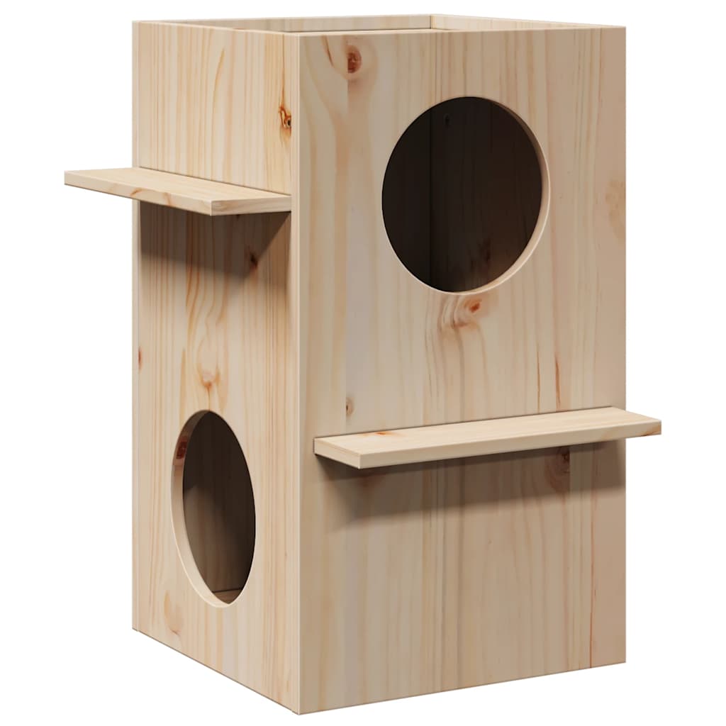 Σπίτι για γάτες 43x43x60 cm από μασίφ ξύλο πεύκο