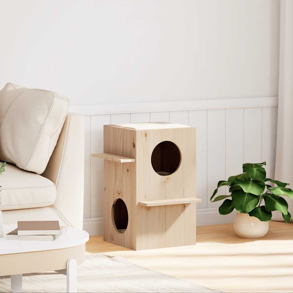 Σπίτι για γάτες 43x43x60 cm από μασίφ ξύλο πεύκο