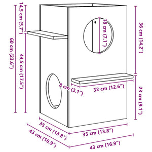 σπιτάκι για γάτες Λευκό 43x43x60 cm από μασίφ ξύλο πεύκο