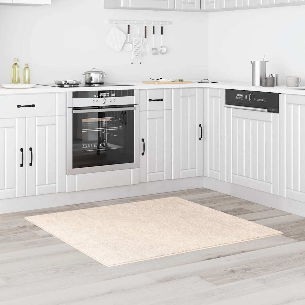 Αντιολισθητικό Σαγκί Χαλάκι Κρεμ 120 x 120 cm PP - Pakobazaar