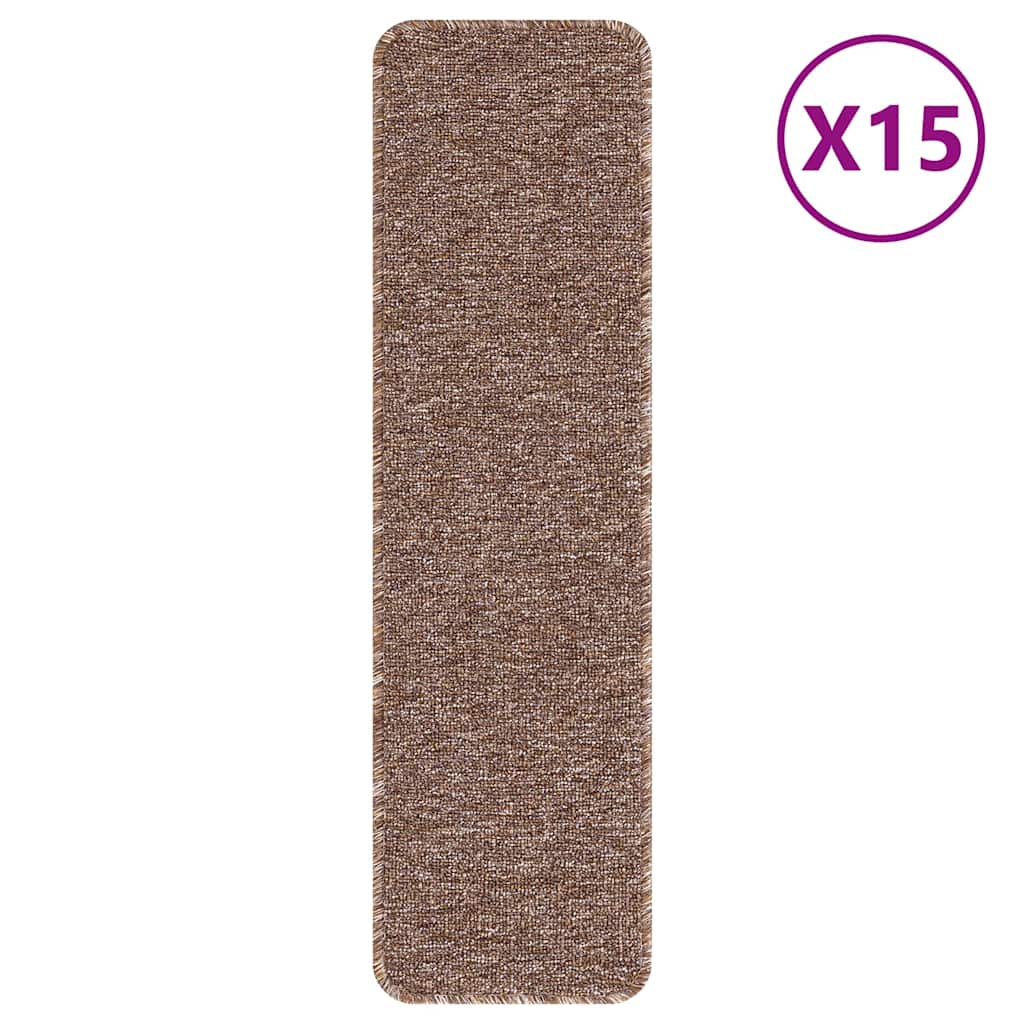 Χαλιά Σκαλοπατιών Αντιολισθητικά 15 pcs Καφέ 75 x 20 cm PP - Pakobazaar