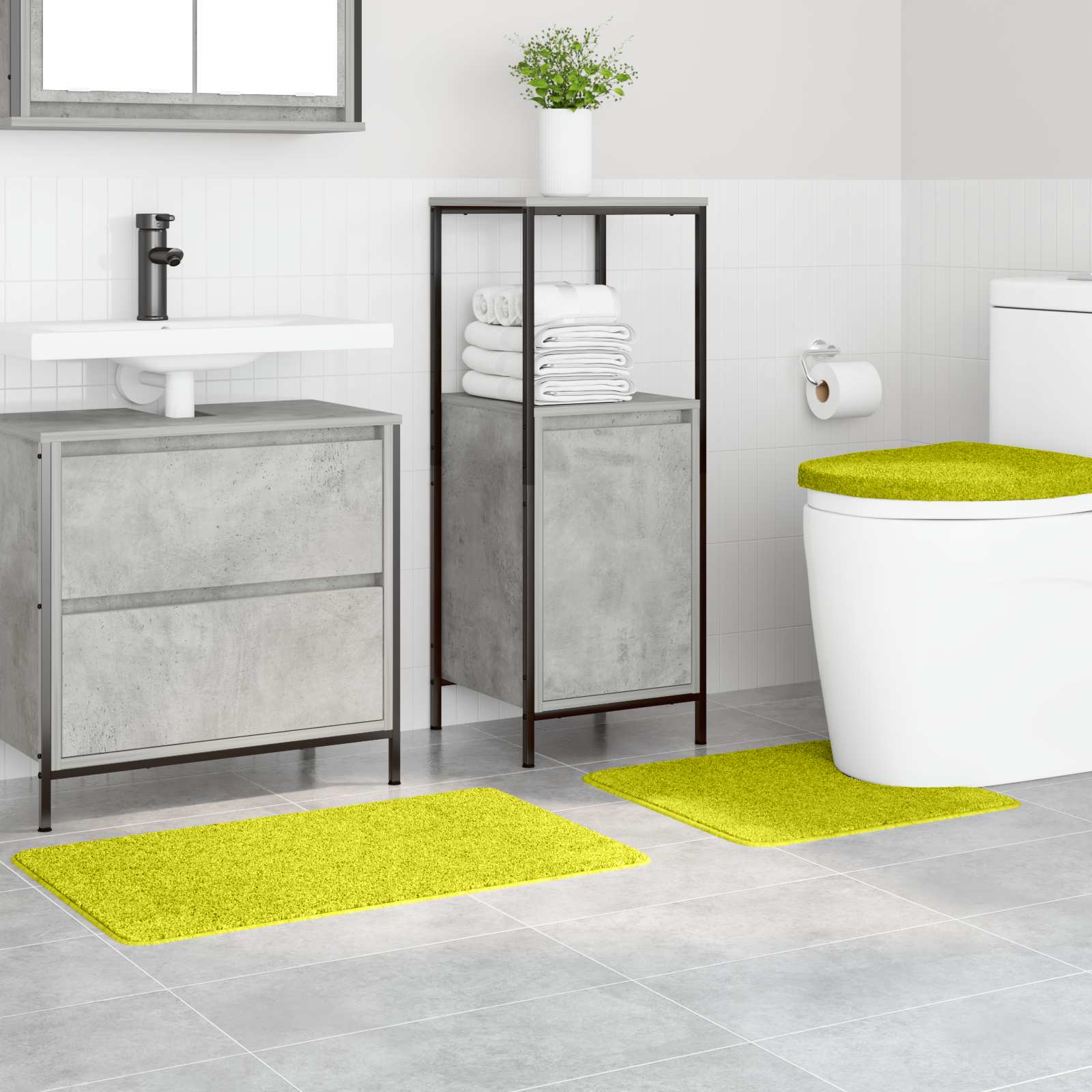 Σετ Μάτ Μπάνιου Αντιολισθητικό 3 pcs Πράσινο PP - Pakobazaar