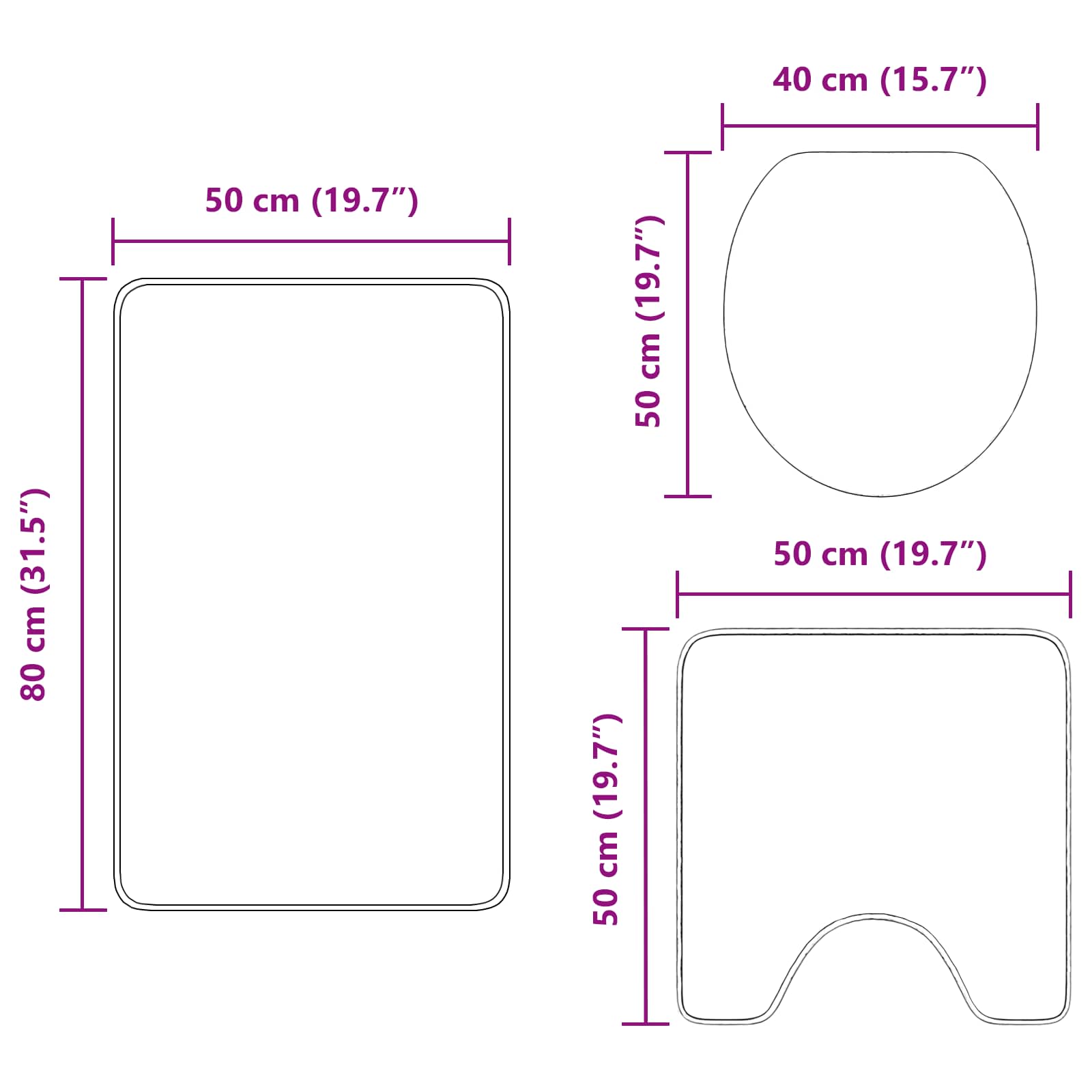 Σετ Μάτ Μπάνιου Αντιολισθητικό 3 pcs Τιρκουάζ PP - Pakobazaar