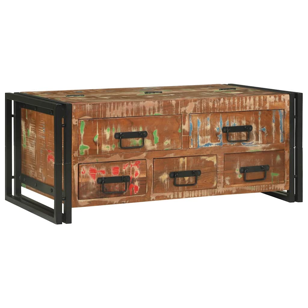 Τραπεζάκι σαλονιού με συρτάρι Πολύχρωμο Στερεό Ανακτηθέν Ξύλο