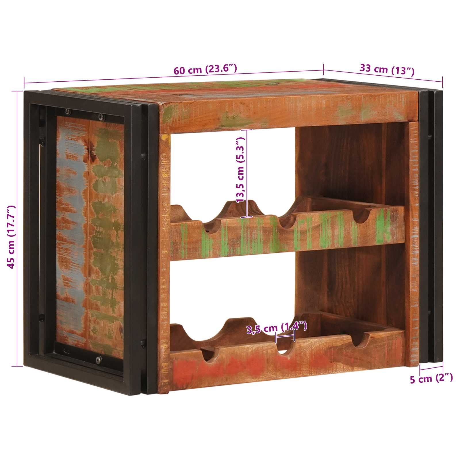 Ράφι Κρασιού Καφέ 60 x 45 x 33 εκ Στερεό ανακτημένο ξύλο