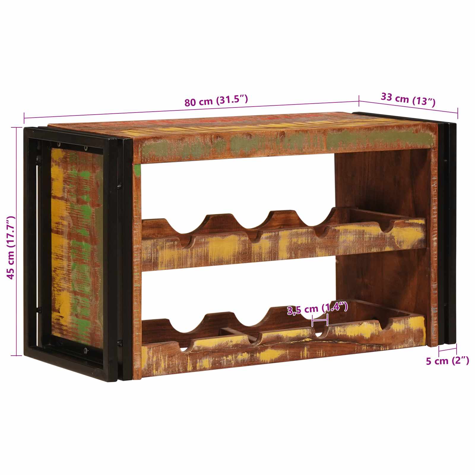 Ράφι Κρασιού Καφέ 80 x 45 x 33 εκ Στερεό ανακτημένο ξύλο