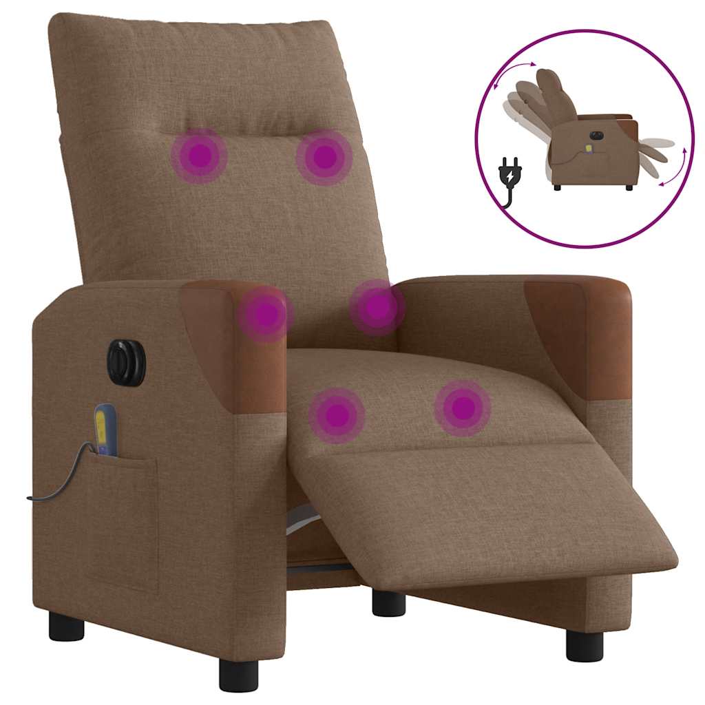 Πολυθρόνα Μασάζ Ηλεκτρική Ανακλινόμενη Καφέ Υφασμάτινη