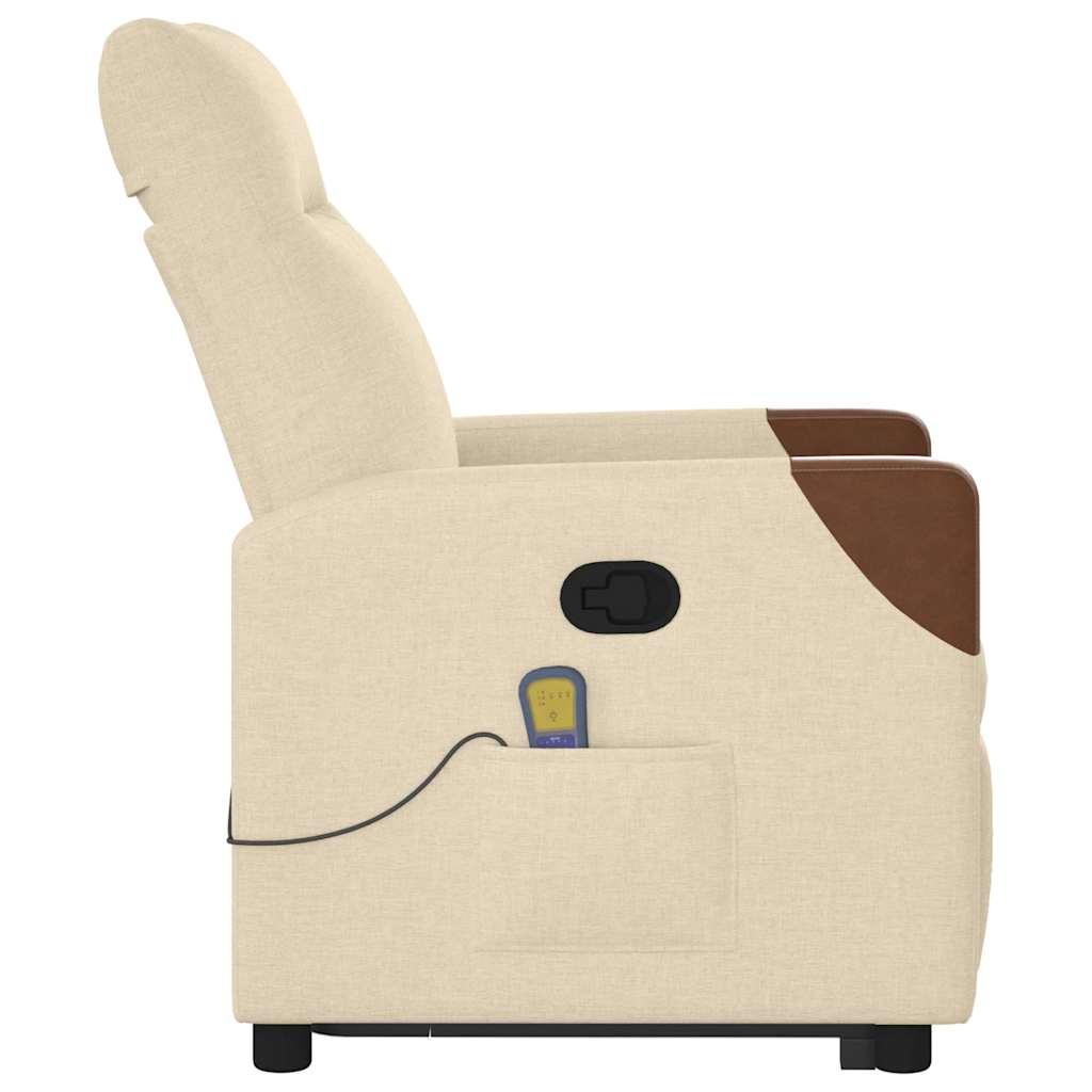 Πολυθρόνα Μασάζ Ανακλινόμενη με Ανύψωση Κρεμ Υφασμάτινη - Pakobazaar