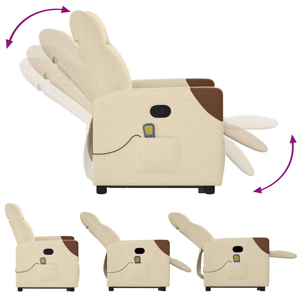 Πολυθρόνα Μασάζ Ανακλινόμενη με Ανύψωση Κρεμ Υφασμάτινη - Pakobazaar