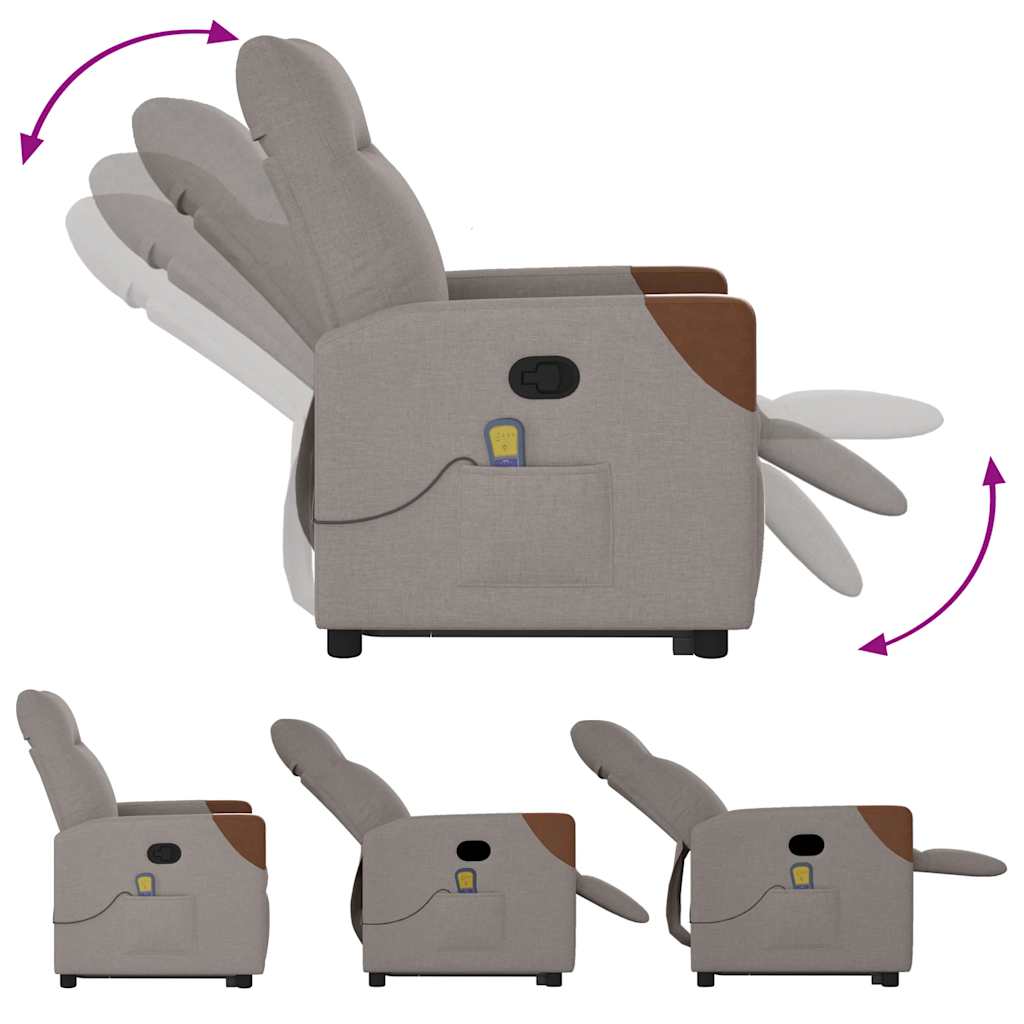 Πολυθρόνα Μασάζ Ανακλινόμενη με Ανύψωση Taupe Υφασμάτινη - Pakobazaar