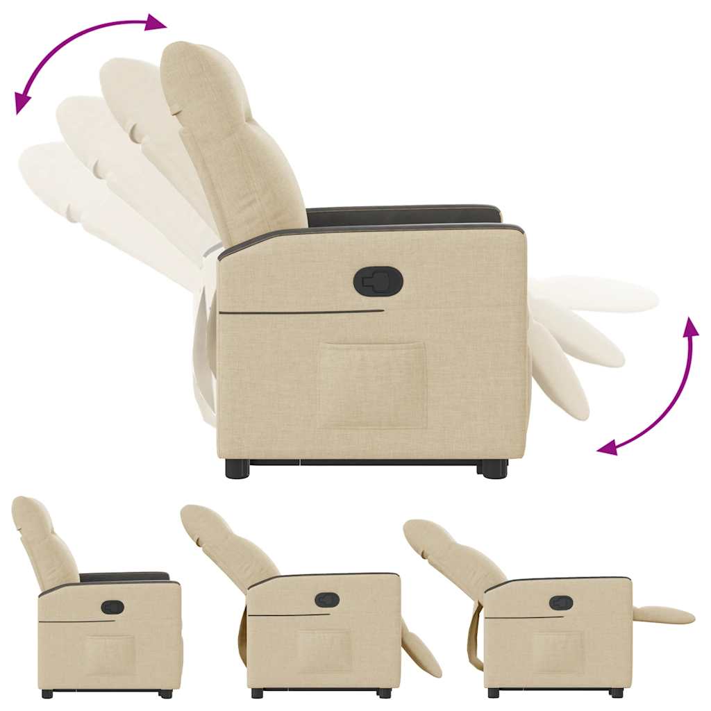 Πολυθρόνα Ανακλινόμενη με Ανύψωση Κρεμ Υφασμάτινη - Pakobazaar