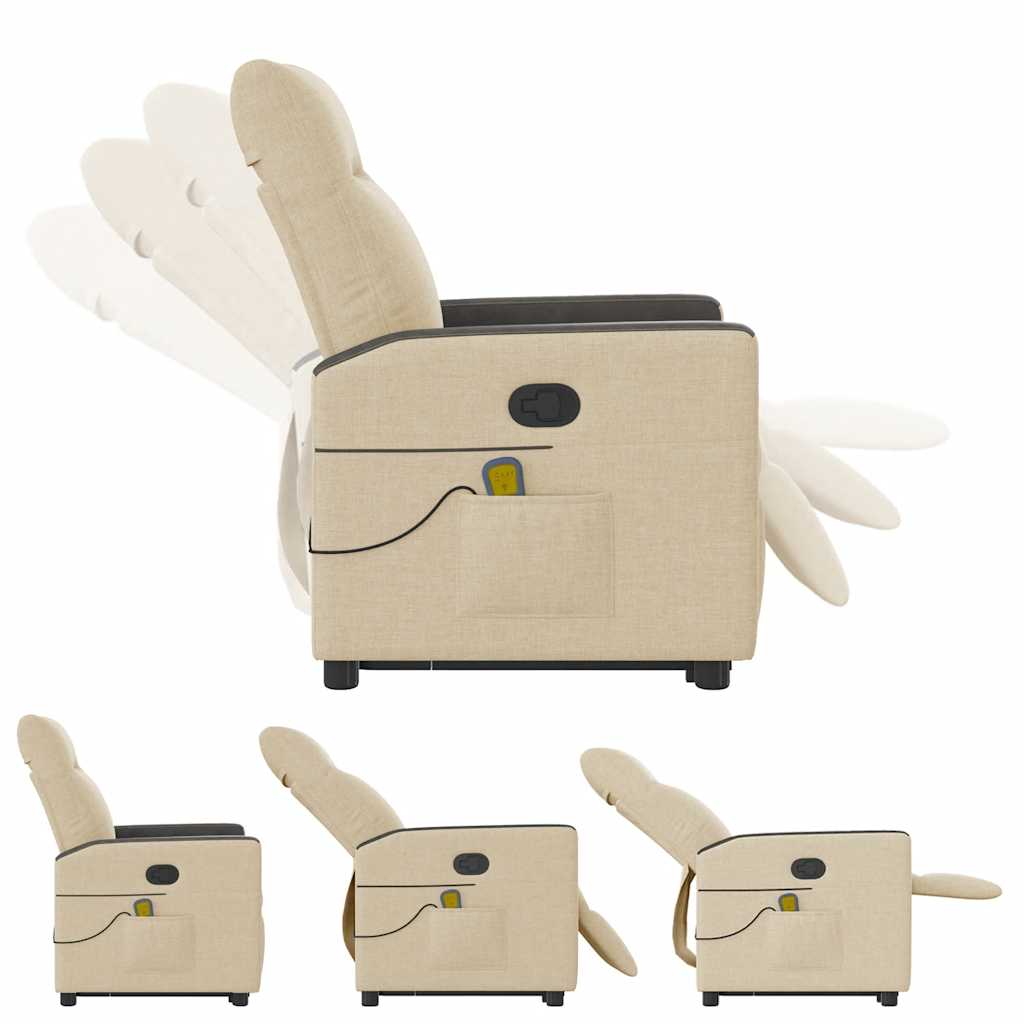 Πολυθρόνα Μασάζ Ανακλινόμενη με Ανύψωση Κρεμ Υφασμάτινη - Pakobazaar