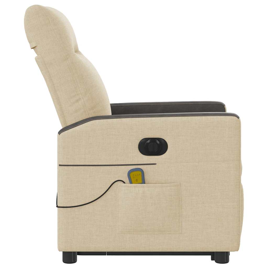 Πολυθρόνα Μασάζ Ηλεκ. Ανακλινόμενη με Ανύψωση Κρεμ Υφασμάτινη - Pakobazaar