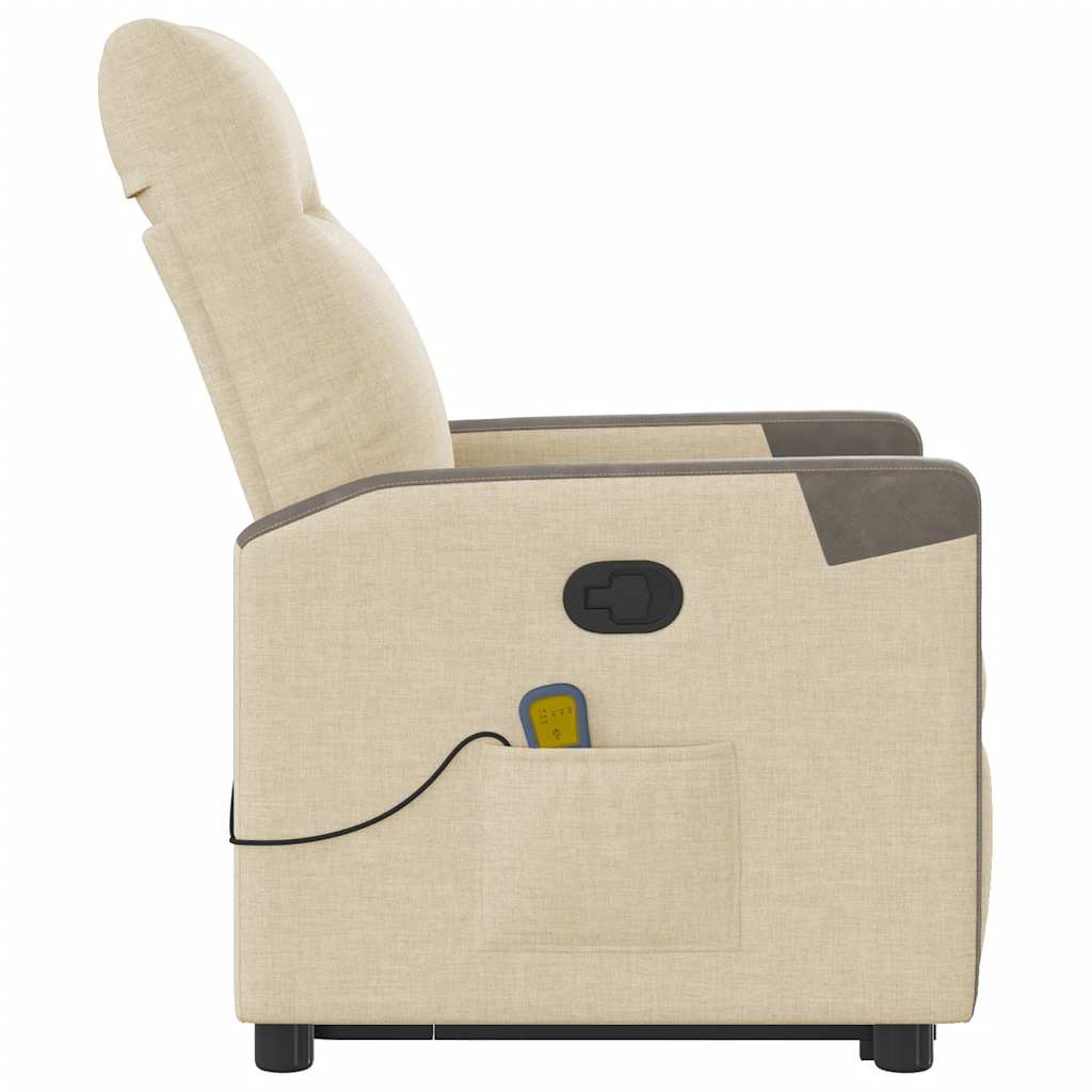 Πολυθρόνα Μασάζ Ανακλινόμενη με Ανύψωση Κρεμ Υφασμάτινη - Pakobazaar