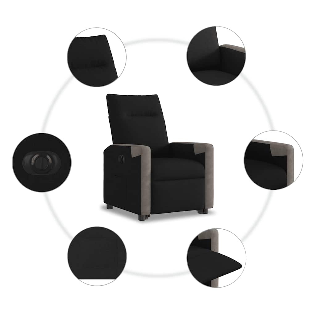 Πολυθρόνα Ηλεκτρική Ανακλινόμενη με Ανύψωση Μαύρη Υφασμάτινη - Pakobazaar