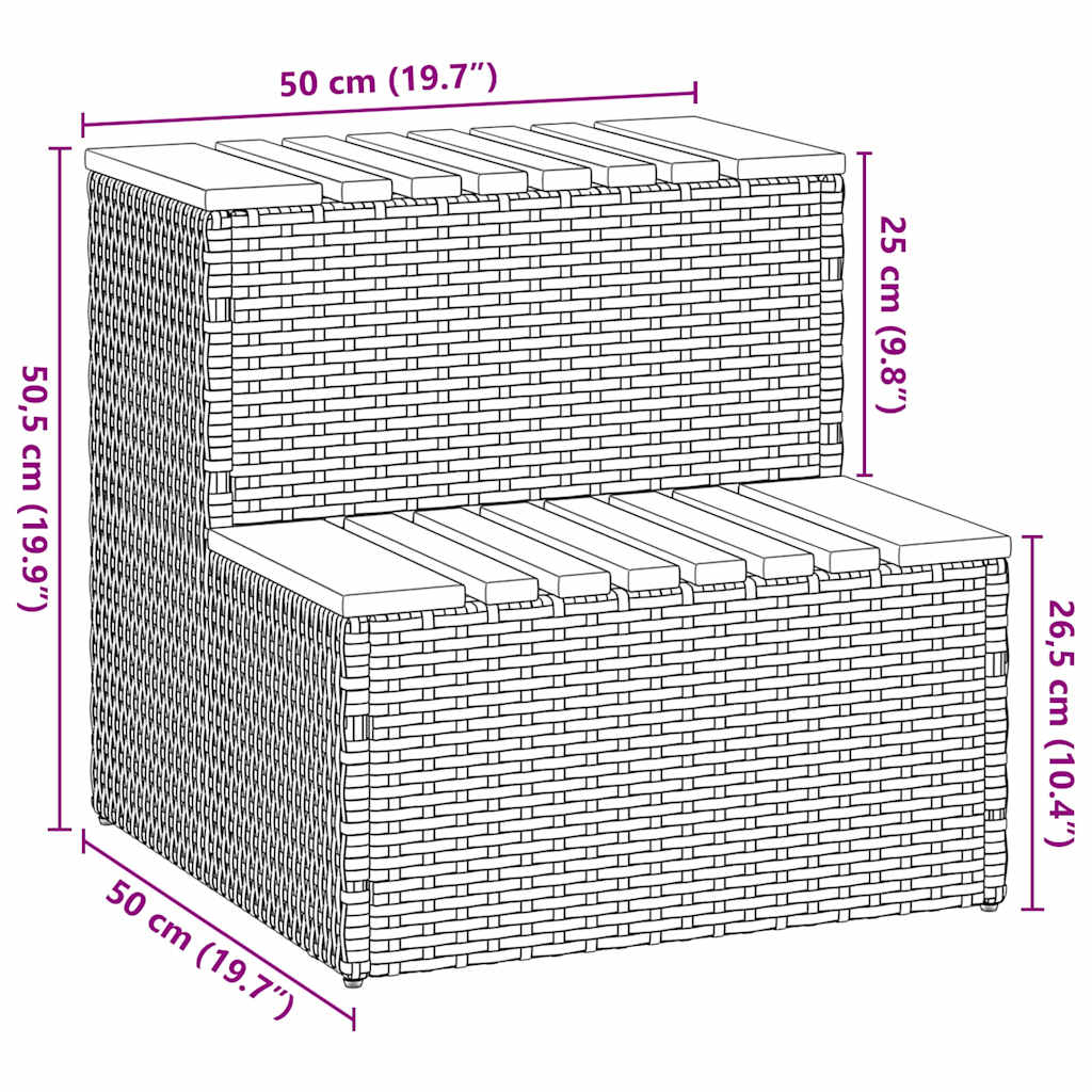 Βήμα υδρομασάζ Γκρι 50x50x50,5εκ. Συνθετικό Ρατάν/Μασίφ Ακακίας