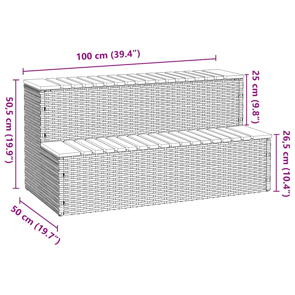 Βήμα υδρομασάζ Γκρι 100x50x50,5 εκ. Συνθετικό Ρατάν/Ακακίας