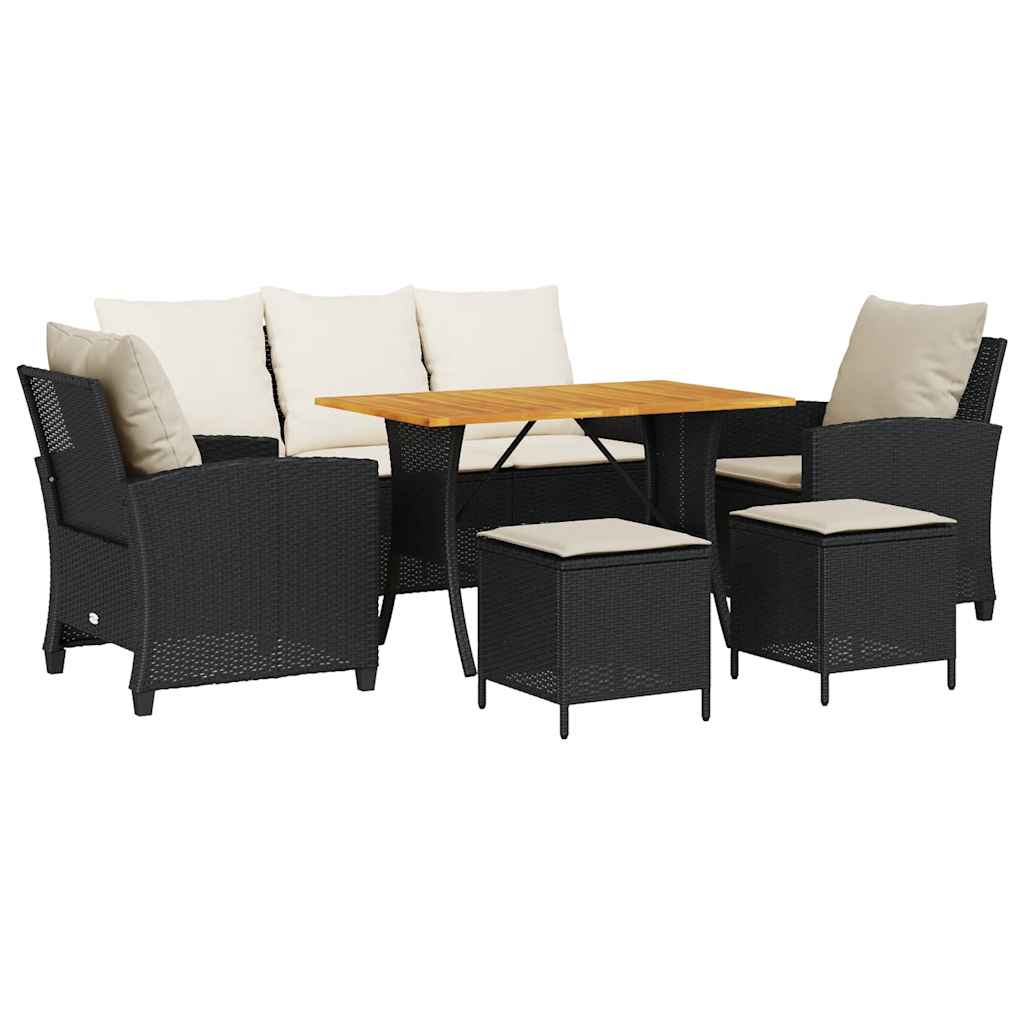 Σετ Καναπέδων Κήπου 6 Τεμαχίων με Μαξιλάρια από Μαύρο Συνθετικό Ρατάν - Pakobazaar