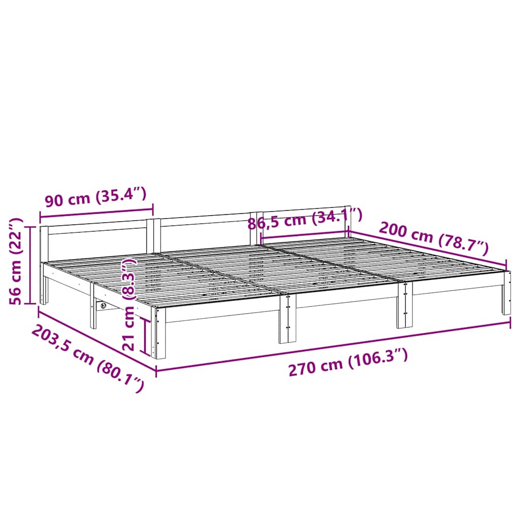Οικογενειακό πλαίσιο κρεβατιού χωρίς στρώμα Στερεό ξύλο πεύκο - Pakobazaar