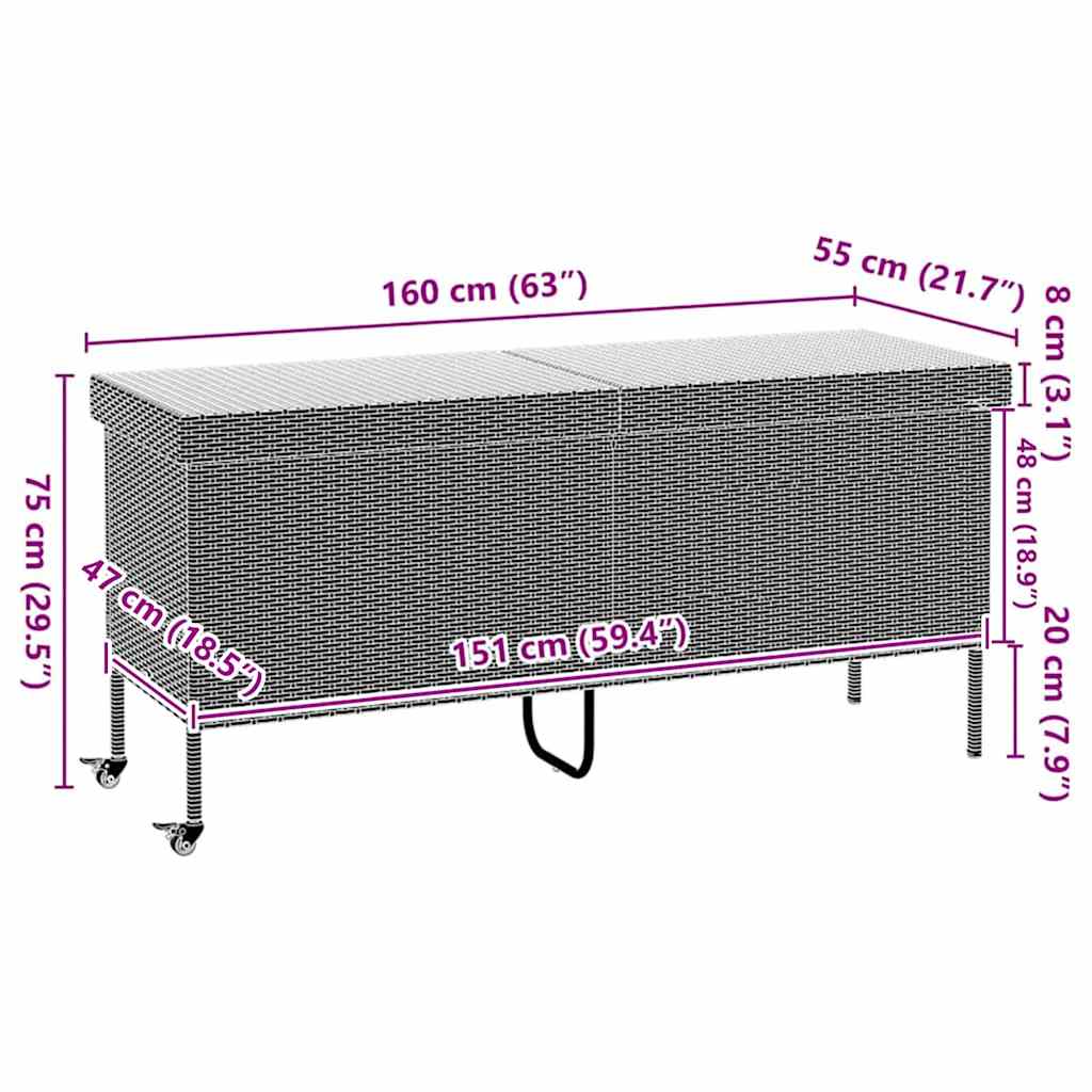 Κουτί Αποθήκευσης Κήπου με Ρόδες 160x55x75 εκ. Συνθετικό Ρατάν