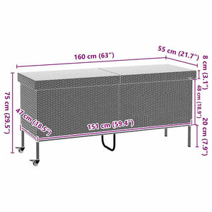 Κουτί Αποθήκευσης Κήπου με Ρόδες 160x55x75 εκ. Συνθετικό Ρατάν