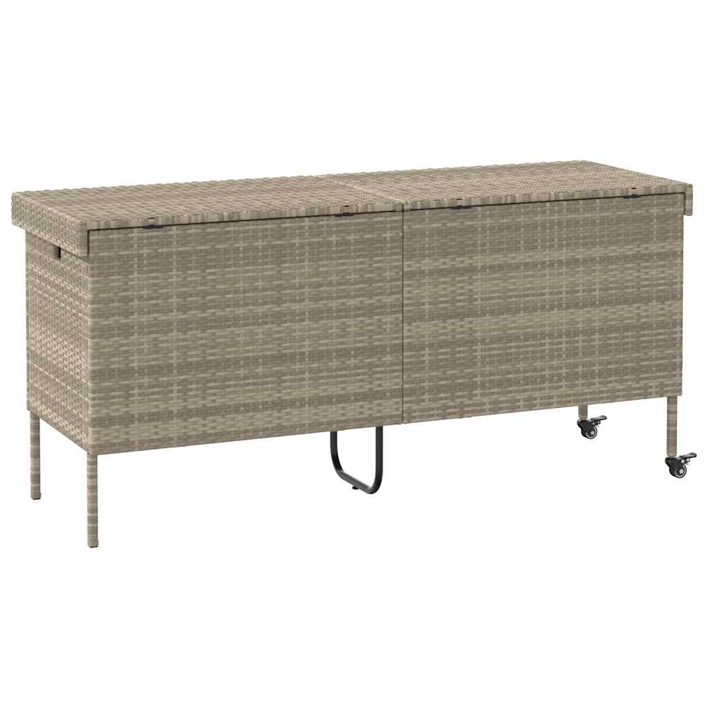 Κουτί Αποθήκευσης Κήπου με Ρόδες Ανοιχτό Γκρι 160 x 55 x 75 εκ. από Συνθετικό Ρατάν - Pakobazaar