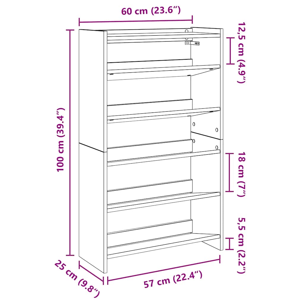 Ράφι παπουτσιών καφέ δρυς 60x25x100 cm Κατασκευασμένο ξύλο