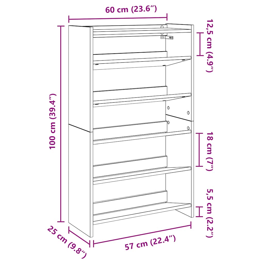 Ράφι παπουτσιών  Artisan Oak 60x25x100 cm Κατασκευασμένο ξύλο