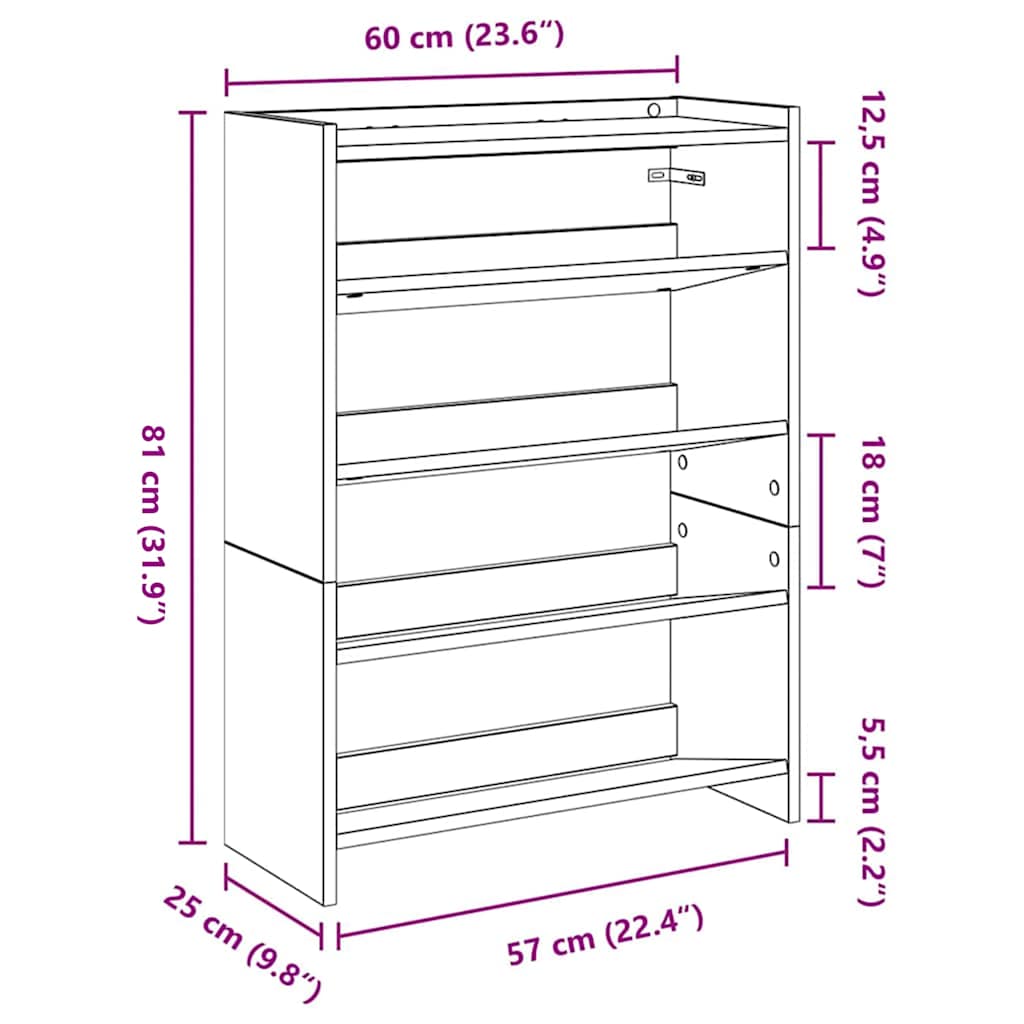 Ράφι παπουτσιών καφέ δρυς 60x25x81 cm Κατασκευασμένο ξύλο