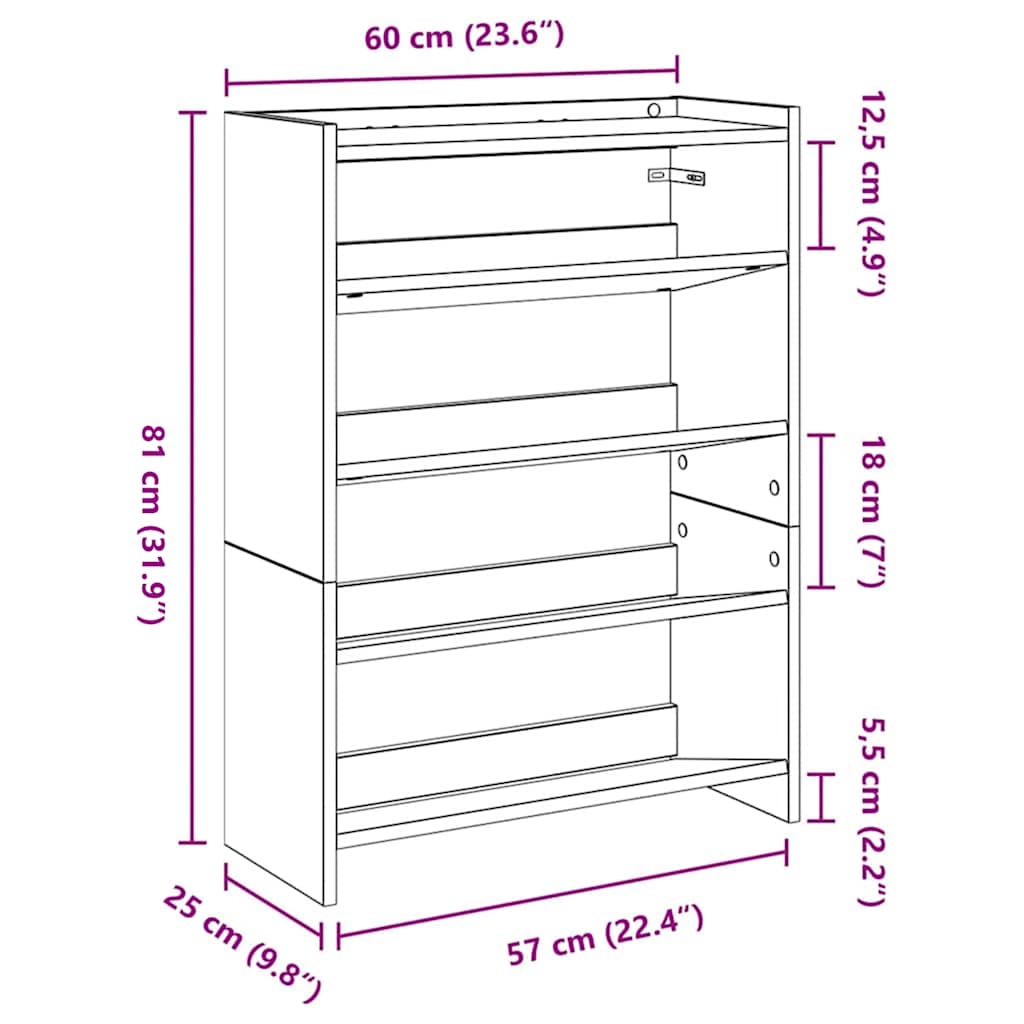 Ράφι παπουτσιών  Παλιό ξύλο 60x25x81 cm Κατασκευασμένο ξύλο